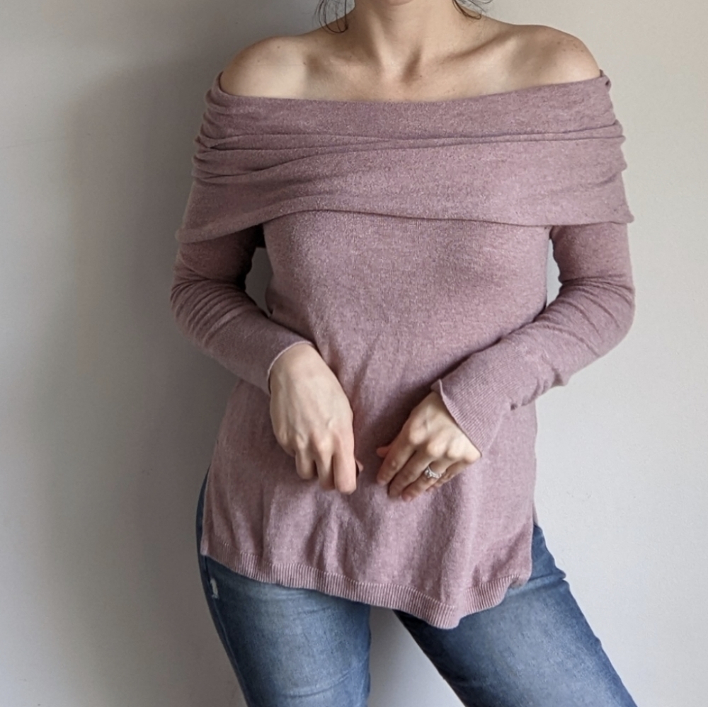 Pink Mauve Off Shoulder Y2K Longsleeve Shirt